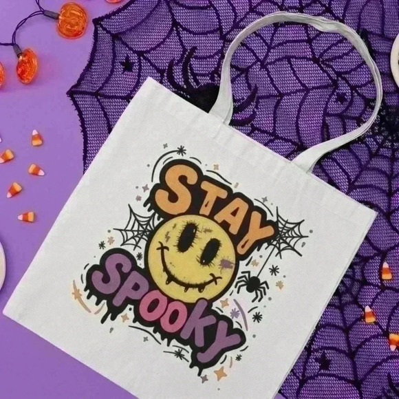 Stay Spooky Halloween Canvas Tote Bag – Reusable Eco-Friendly Shopping B… - Picture 2 of 3